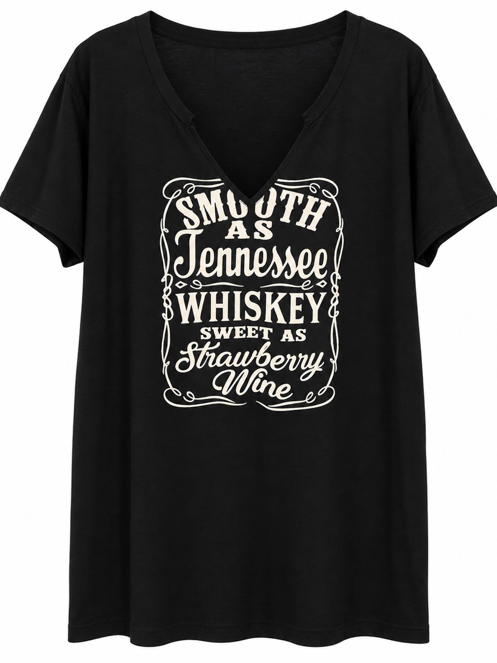 Black V-Neck Graphic Tee - Smooth as Tennessee Whiskey 🎶 Size XL 🖤